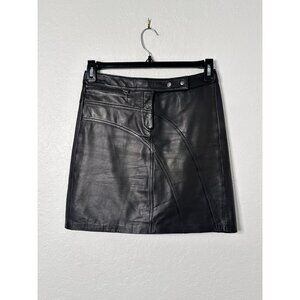 Cache Pull on Brocade Lambskin Women's  Leather Knee Length Skirt Size 2 Black
